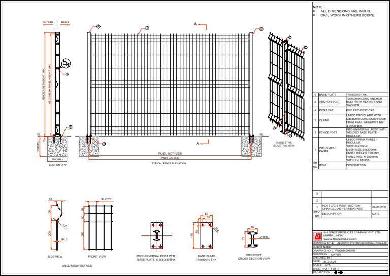 Unico Pro System Fence Specifications | PDF | Mechanical Engineering