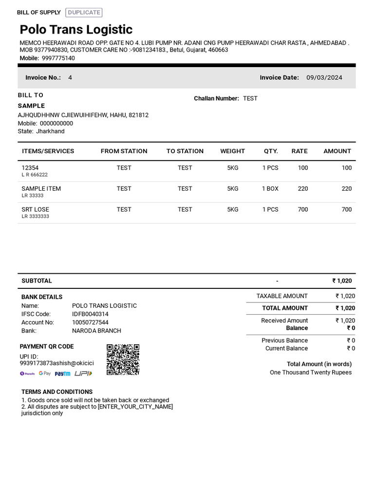 Invoice for Polo Trans Logistic Services | PDF