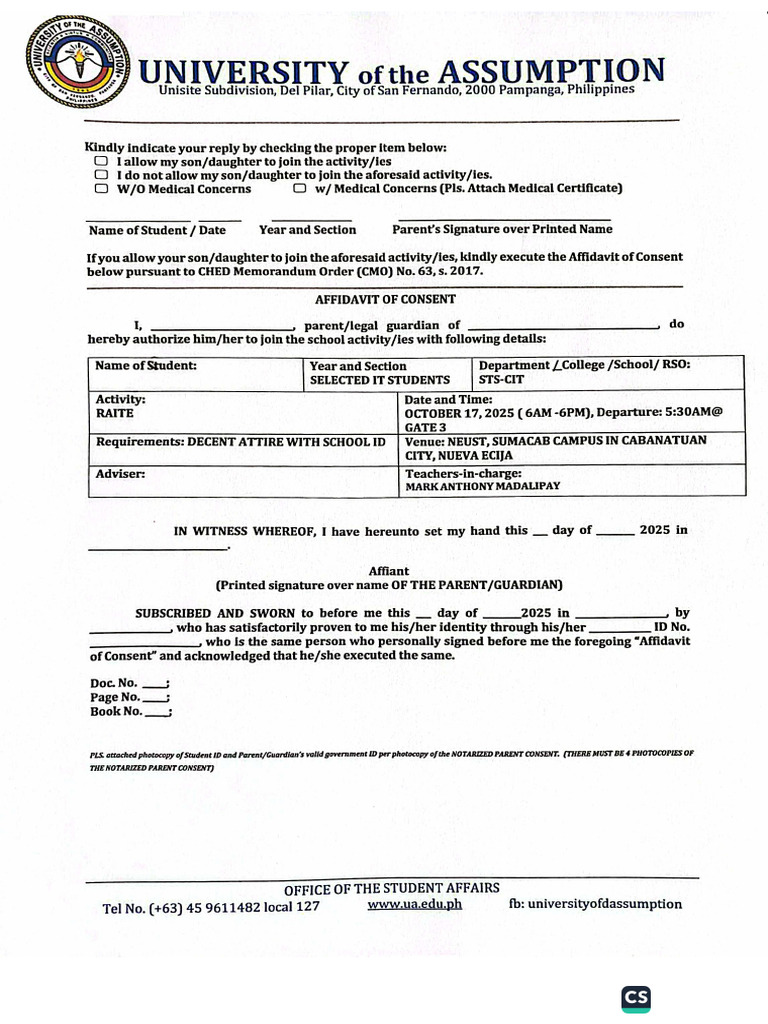 Parent Consent Template (Please Download and Edit) - RAITE 2025 | PDF