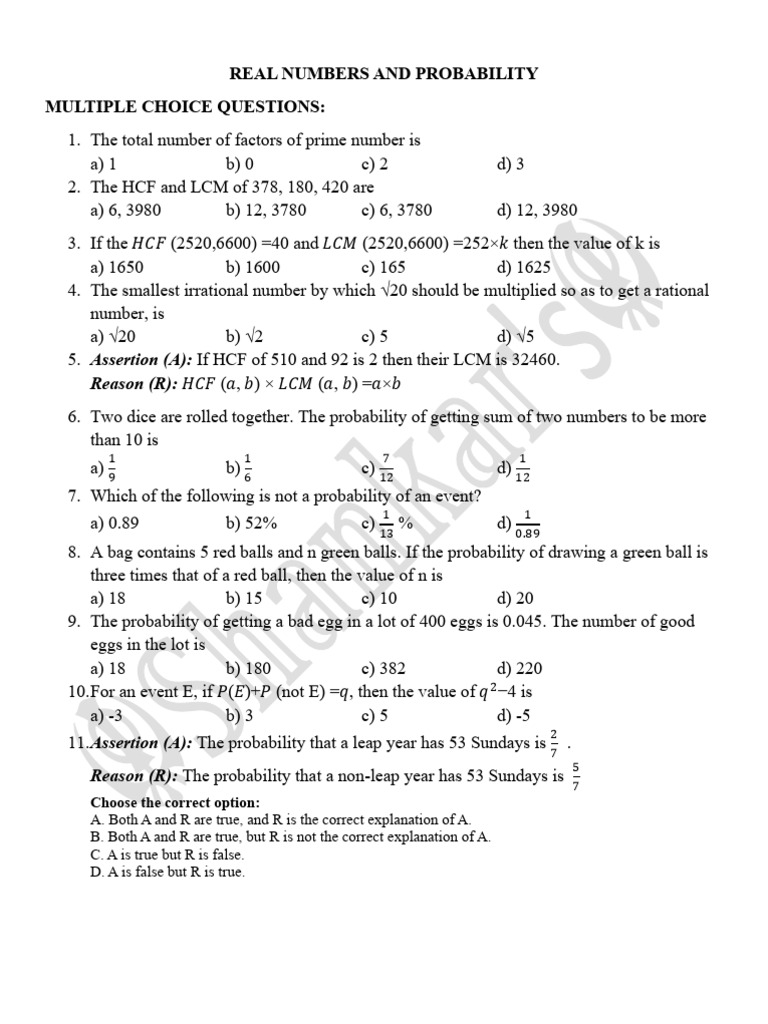 Real Numbers and Probability Quiz | PDF | Numbers | Number Theory