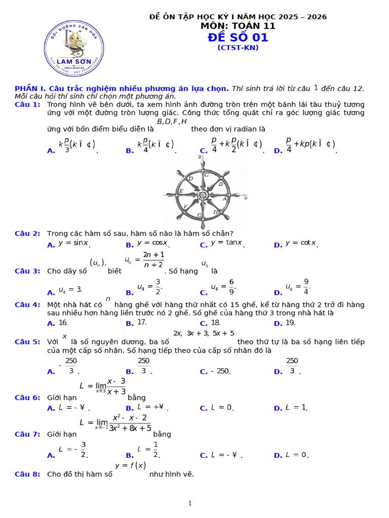 De So 01 Hki Toan 11 Hs(4 Phan) | PDF