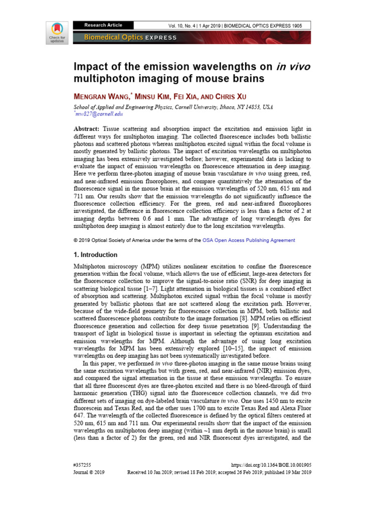 Emission Wavelengths in Multiphoton Imaging | PDF | Fluorescence ...