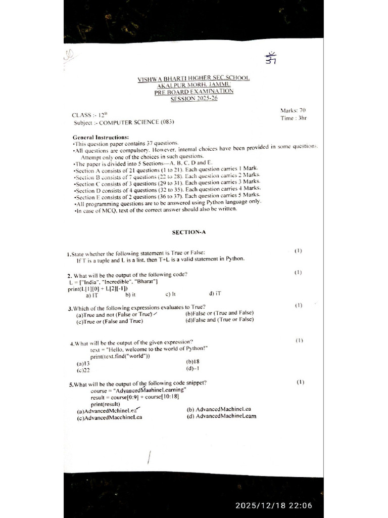 CS Pre Board Exam | PDF
