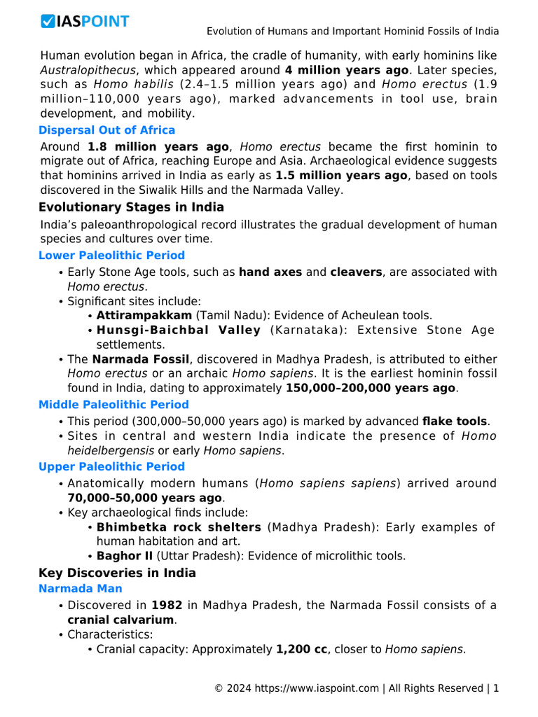 Human Evolution and Hominid Fossils in India | PDF | Homo | Human Evolution