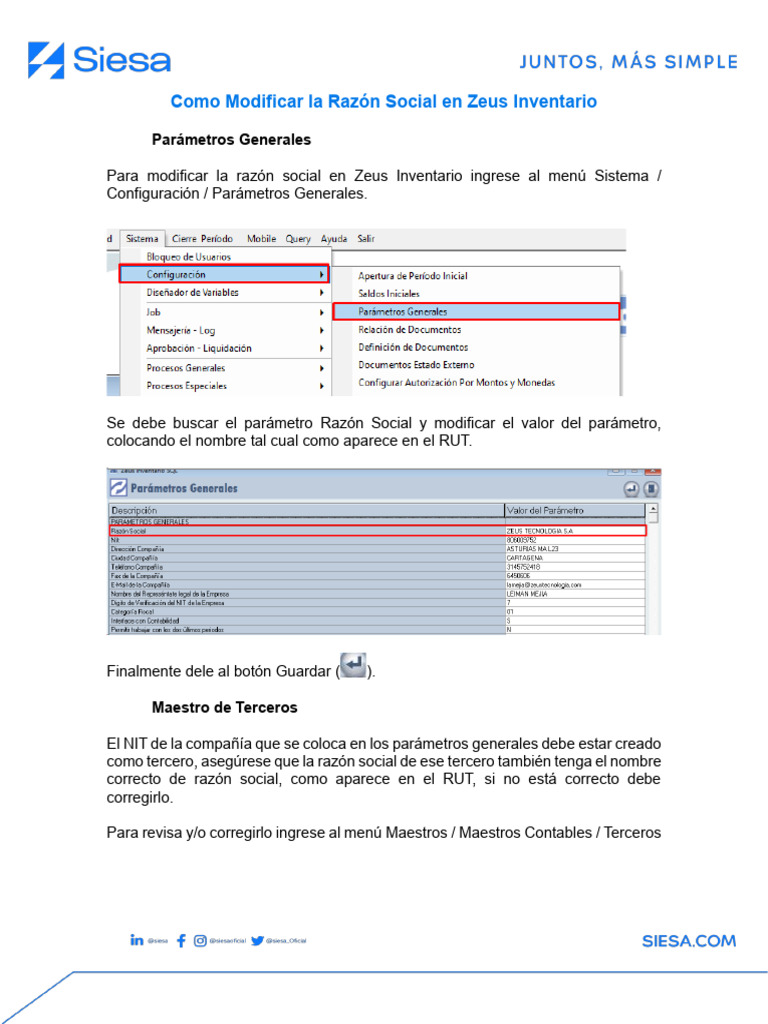 Como Mofificar La Razon Social en Zeus Inventario 1 | PDF