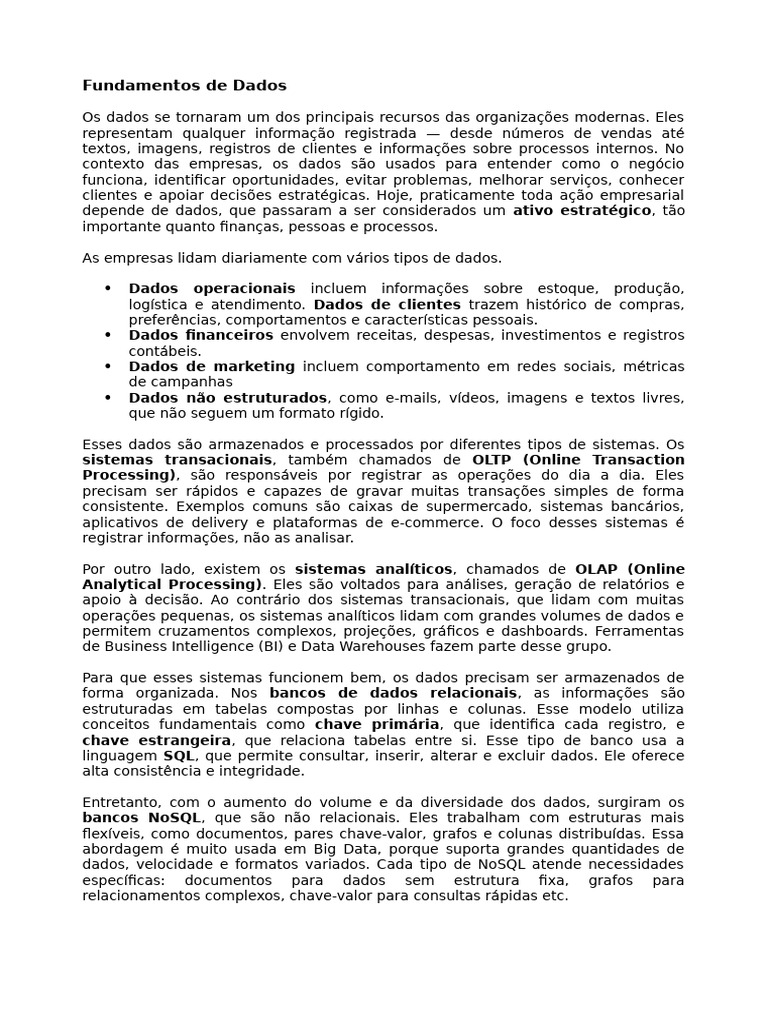 Fundamentos e Tipos de Dados Empresariais | PDF | Armazém de dados | Dados