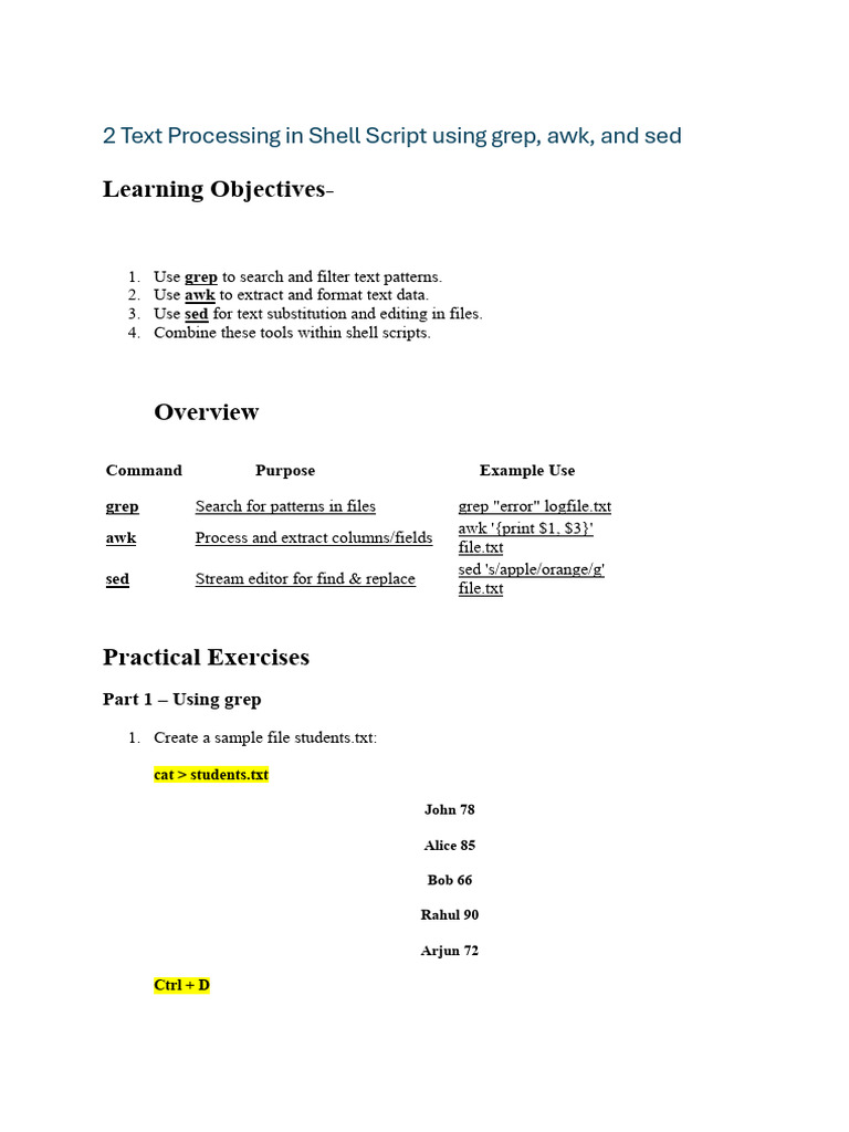 3 Txt Processing Grep, Awk, And Sed | PDF | Computing | Computer ...