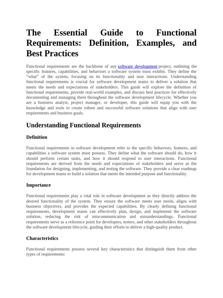 Essential Guide to Functional Requirements | PDF | Software Development ...