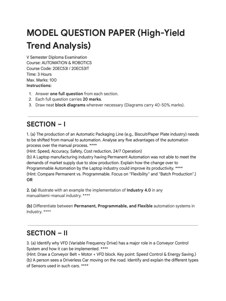 Automation & Robotics Exam Paper | PDF | Programmable Logic Controller ...