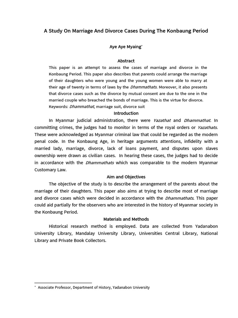 A Study On Marriage and Divorce Cases During The Konbaung Period | PDF ...