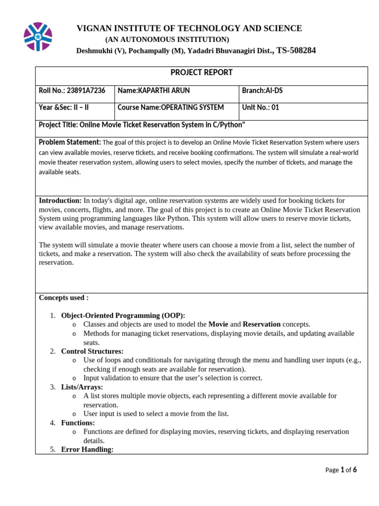 Online Movie Ticket Reservation System | PDF | Object Oriented ...