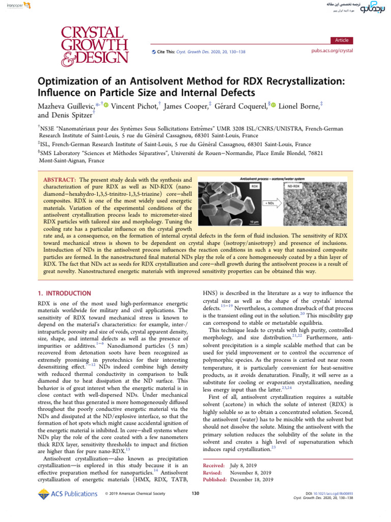 Optimization of An Antisolvent Method For RDX Recrystallization: in ...