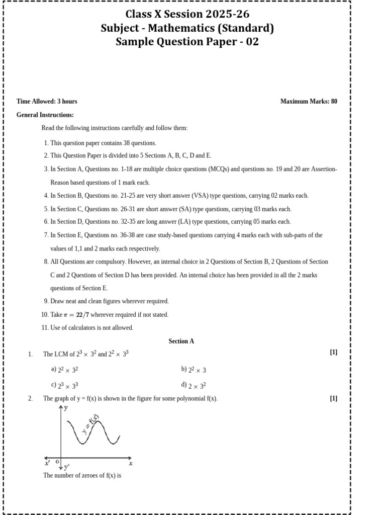 Class X Mathematics Sample Paper 2025-26 | PDF | Circle | Trigonometric ...