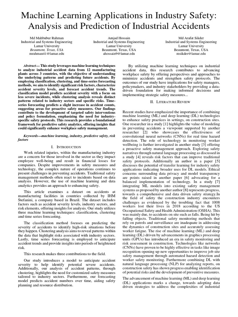Machine Learning for Industrial Safety | PDF | Machine Learning ...