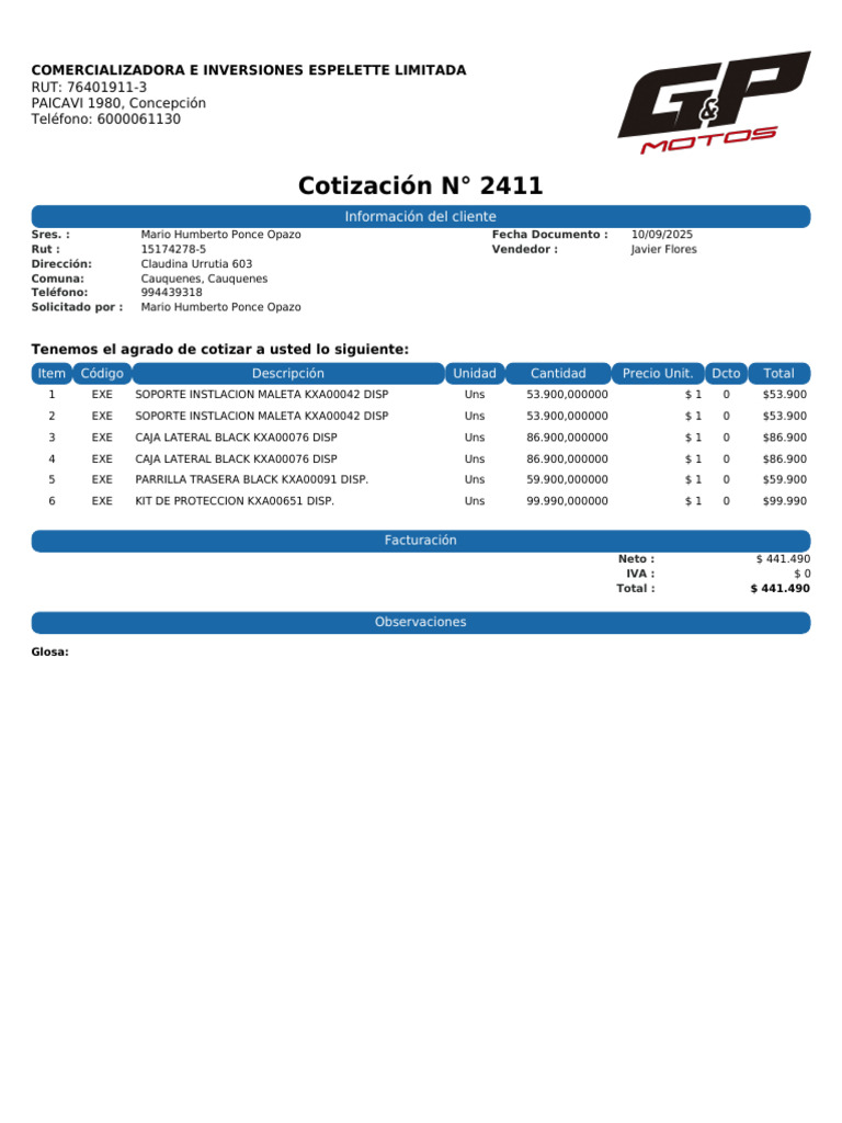 Cotizacion Royal 2411 | PDF