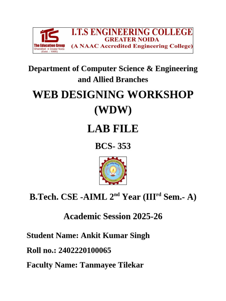 Web Designing Workshop Lab File | PDF | World Wide Web | Internet & Web