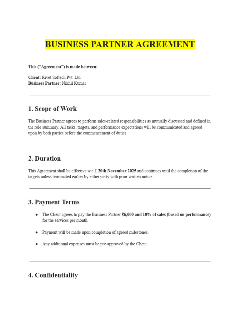 Business Partner Agreement - Sales(1)(1) | PDF | Business