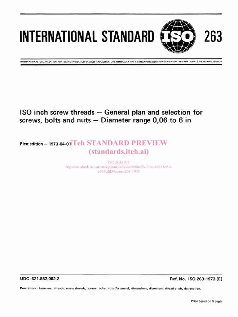 ISO 263:1973 Inch Screw Threads Guide | PDF | Screw | International ...