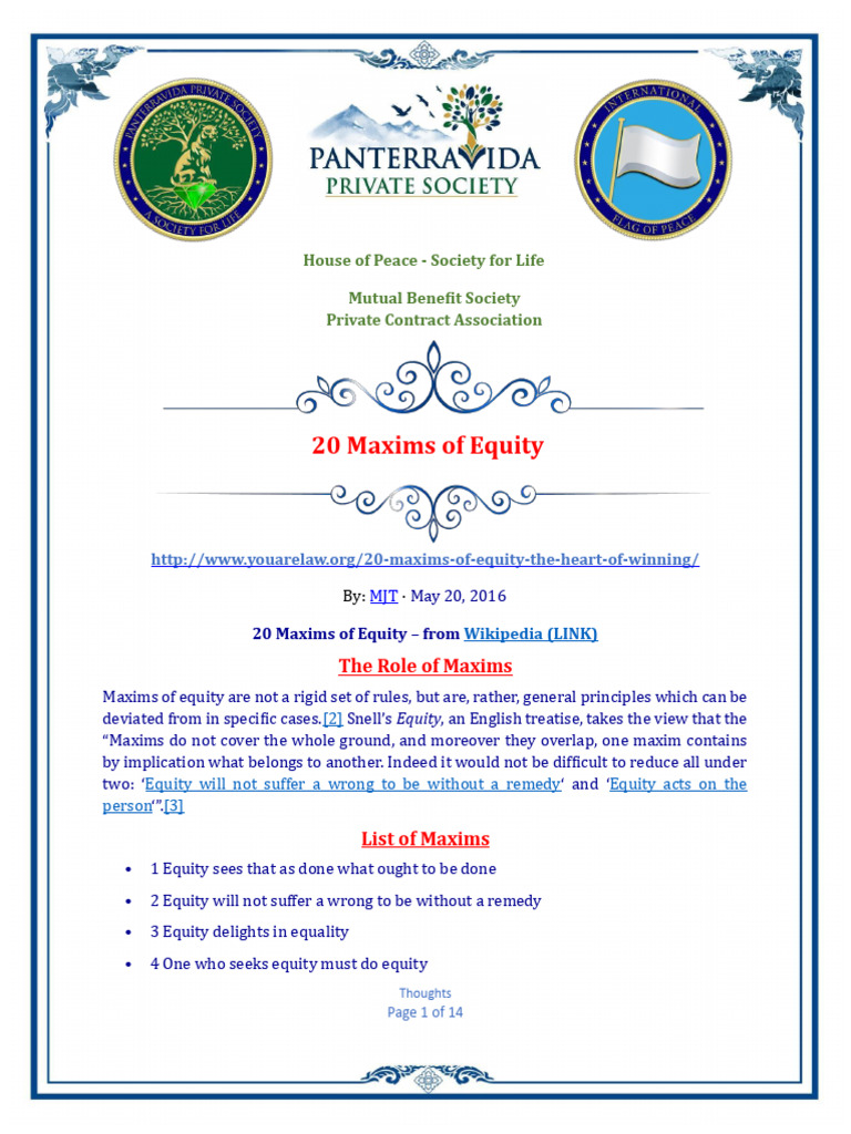 20 Maxims of Equity Explained | PDF | Legal Remedy | Equity (Law)