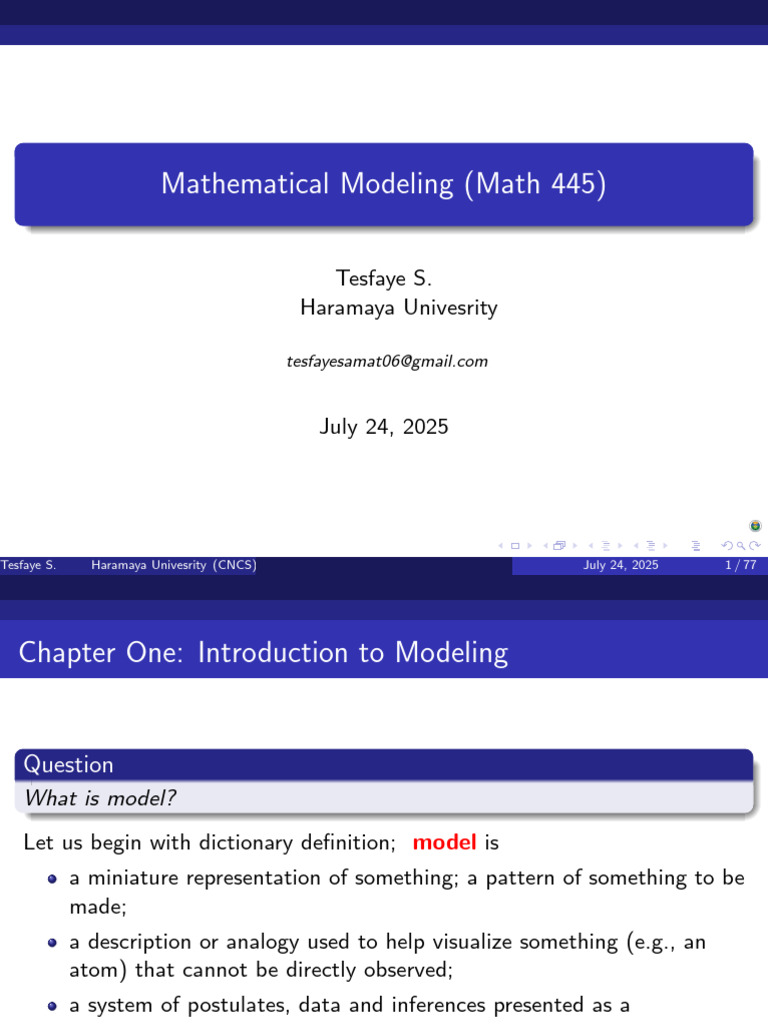 Introduction to Mathematical Modeling | PDF | Conceptual Model ...