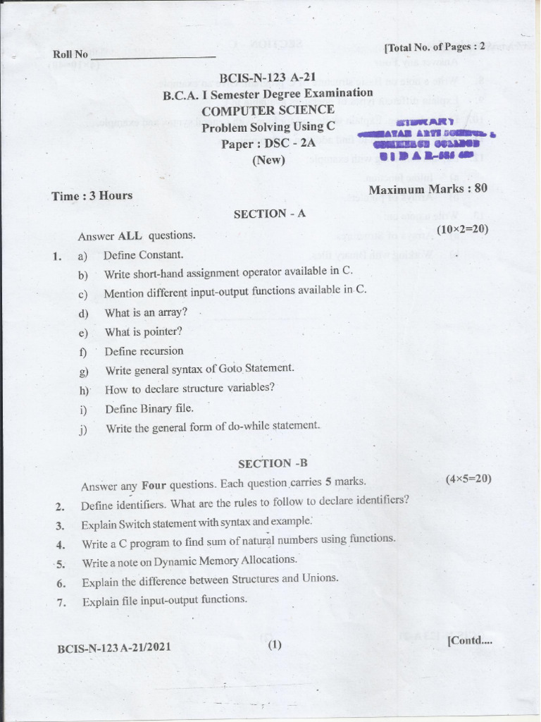 C-Program (2021) Paper | PDF