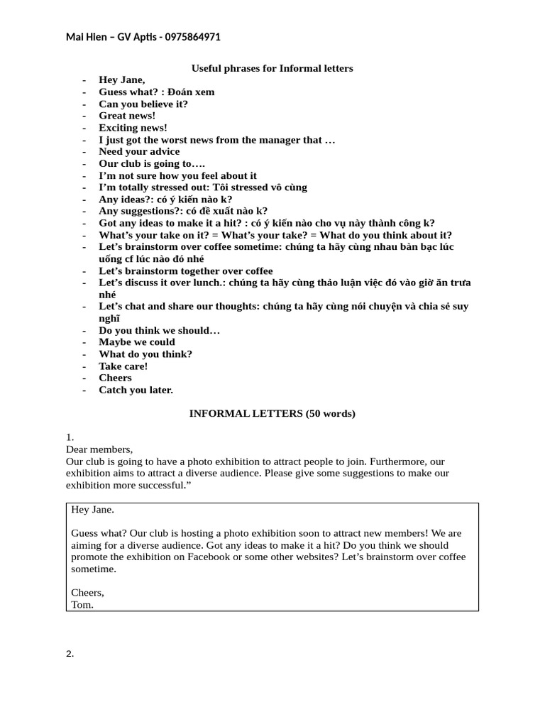 Informal Letter Phrases and Examples | PDF