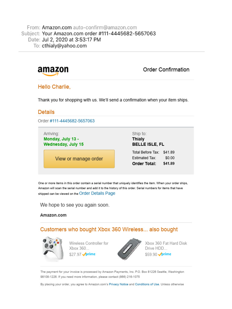 Your Amazon - Com Order #111-4445682-5657063 | PDF