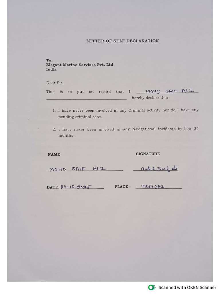 Self Declaration | PDF