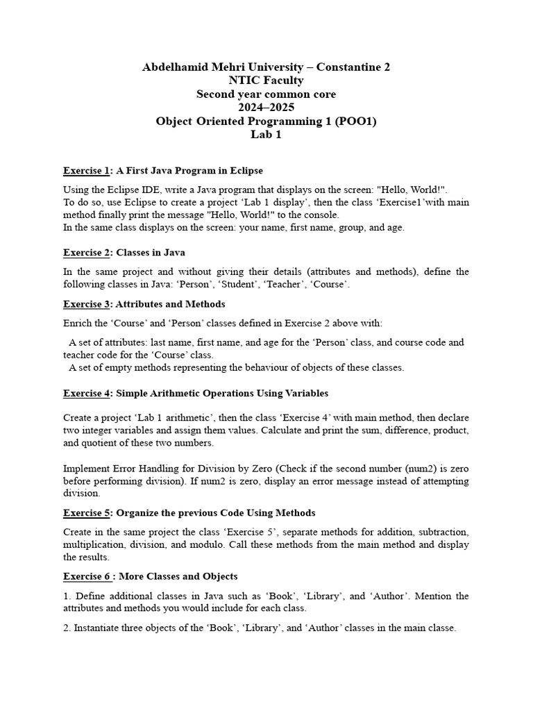 Lab 1-New | PDF | Class (Computer Programming) | Method (Computer ...