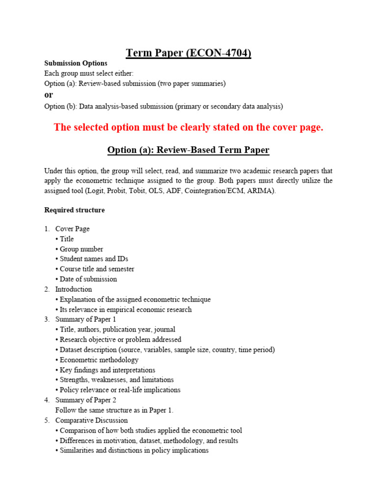 Term Paper Guidelines(ECON-4704) | PDF | Econometrics | Data