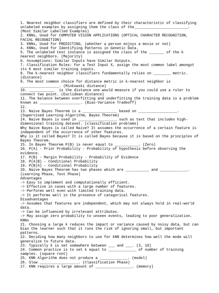 K-Nearest Neighbors & Naive Bayes Overview | PDF | Statistical ...