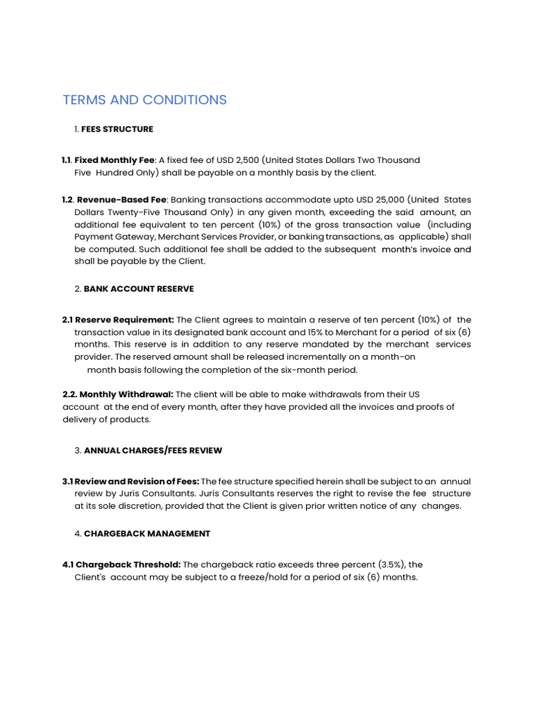 Client Fee Structure and Terms Overview | PDF