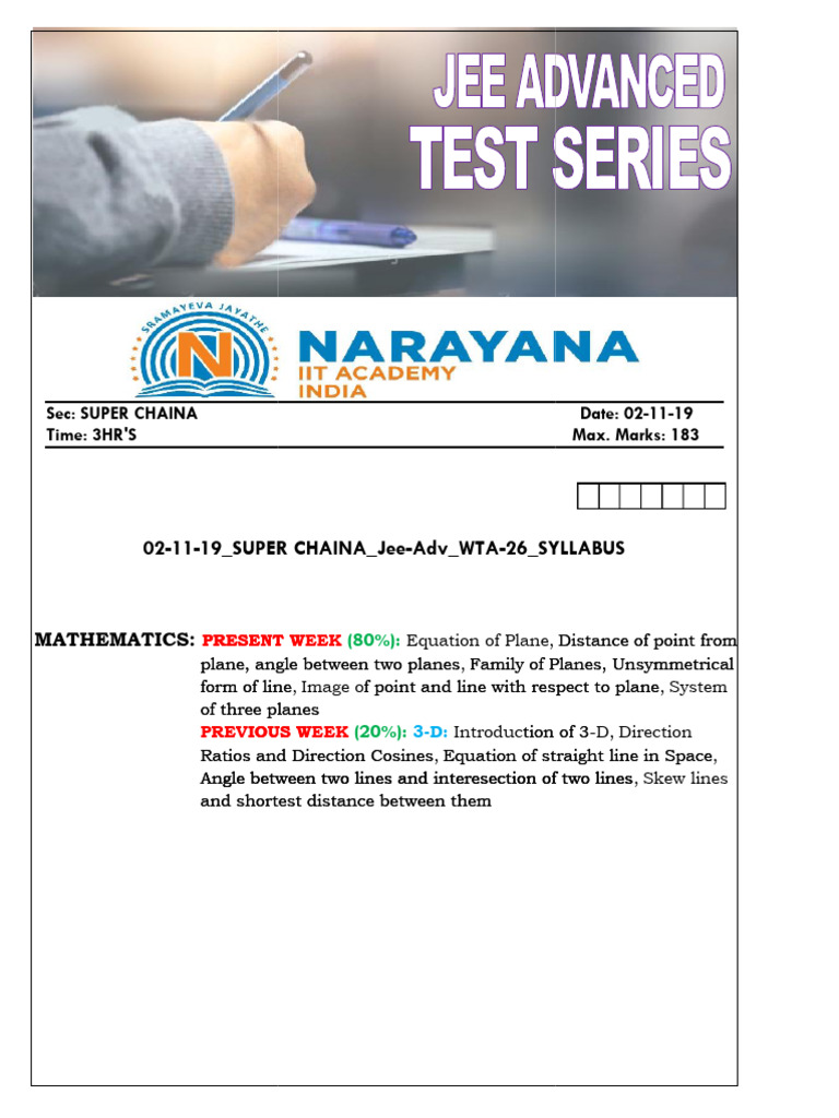 JEE Advanced Syllabus & Exam Details | PDF | Line (Geometry ...