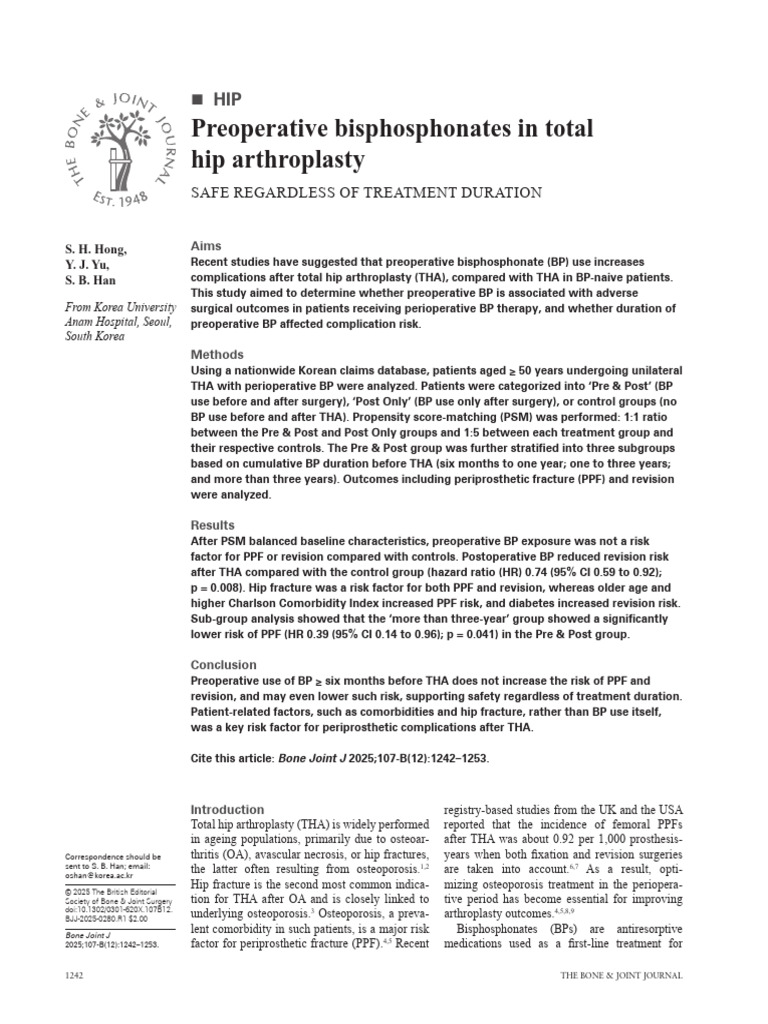 Preoperative Bisphosphonates in THA Safety | PDF | Osteoporosis ...