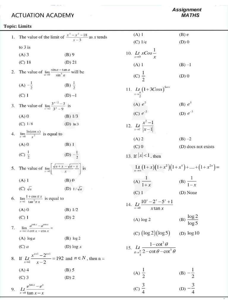 10+1 Assignment Limits Maths Cropped-1 | PDF