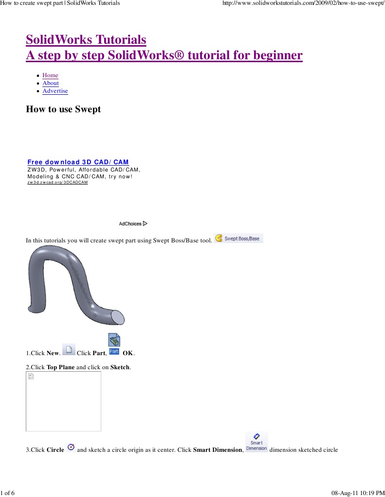 How To Create Swept Part - SolidWorks Tutorials | PDF | Software ...