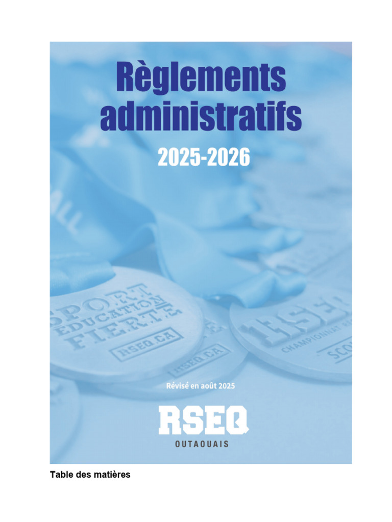 Règlementation RSEQ Outaouais 2025-2026 | PDF | Des sports | Athlétisme