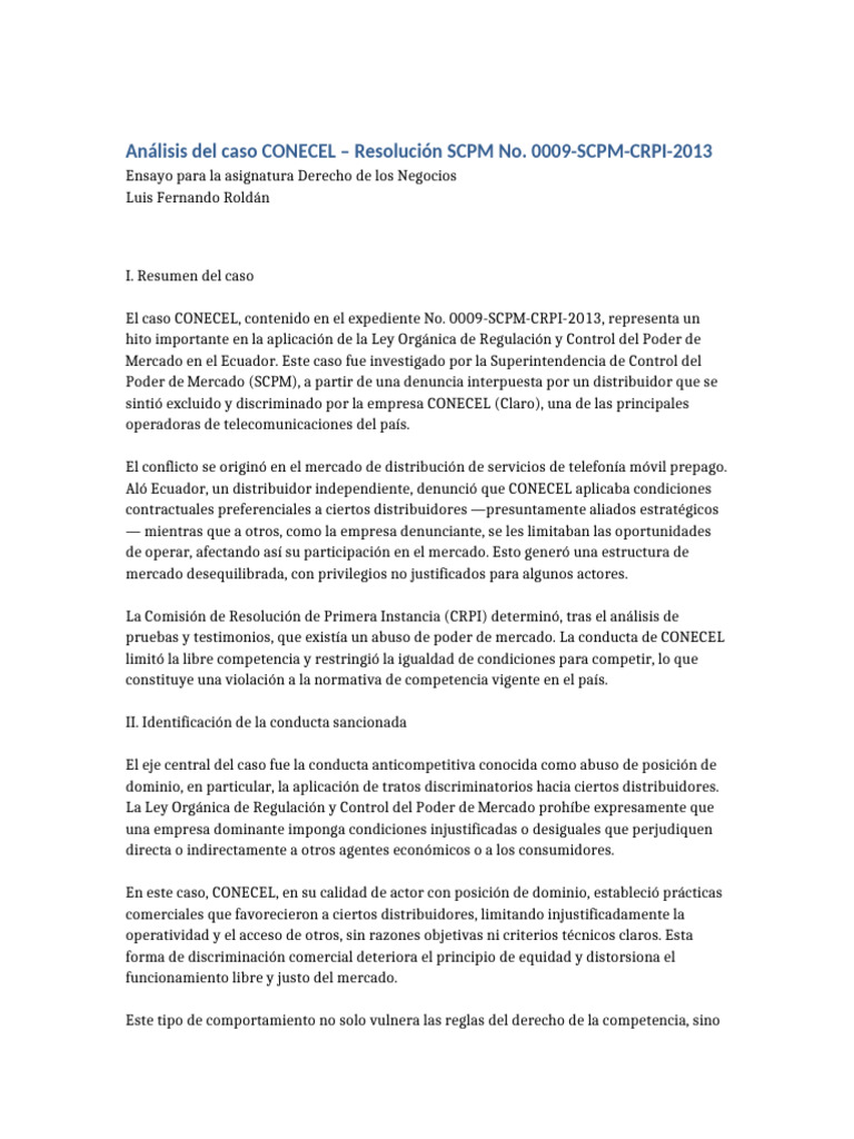 Abuso de Dominio en Caso CONECEL Ecuador | PDF | Business | Sustentabilidad