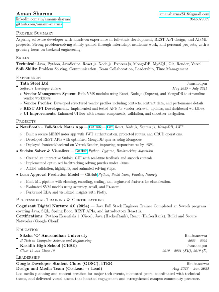 Aspiring Full-Stack Developer Profile | PDF | Computing | Software ...