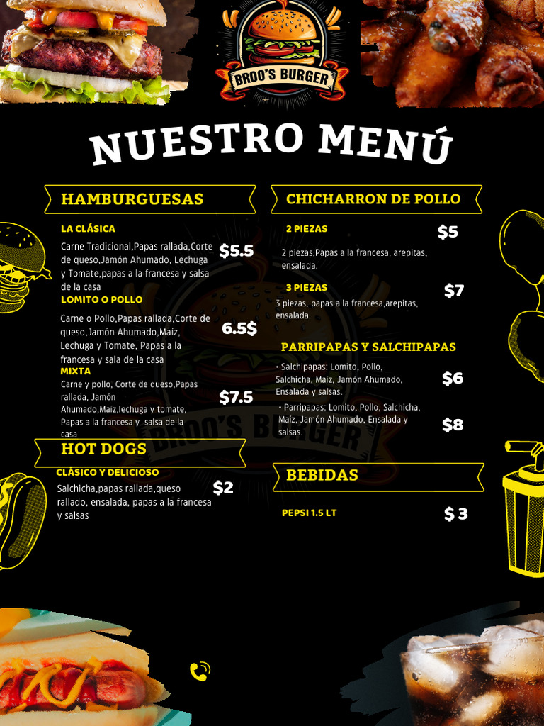 Menú de Comida Rápida Color Negro y Amarillo - 20251222 - 154110 - 0000 ...