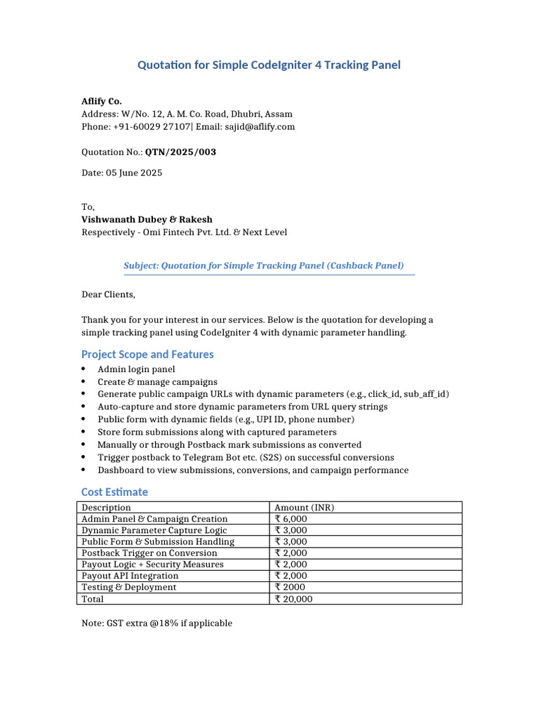 TrackingPanel Quotation DynamicParams (1) | PDF