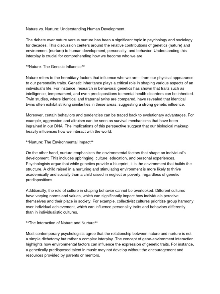 Nature vs. Nurture in Human Development | PDF | Nature Versus Nurture ...