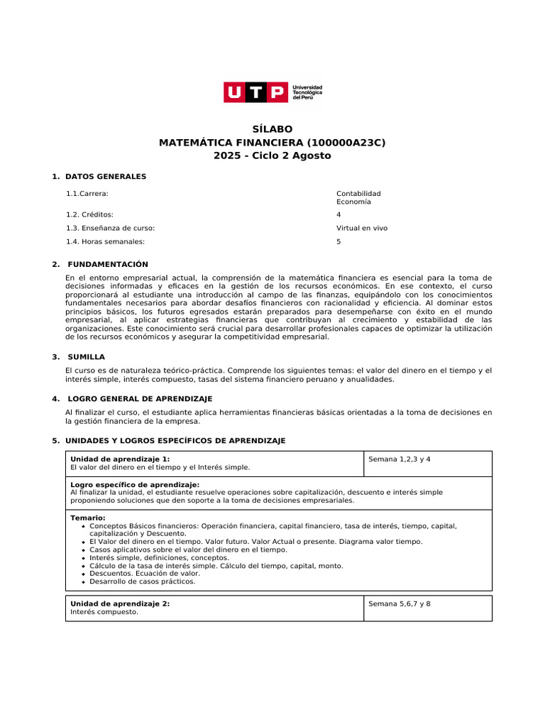 Curso de Matemática Financiera 2025 | PDF | Interés | Finanzas Matemáticas