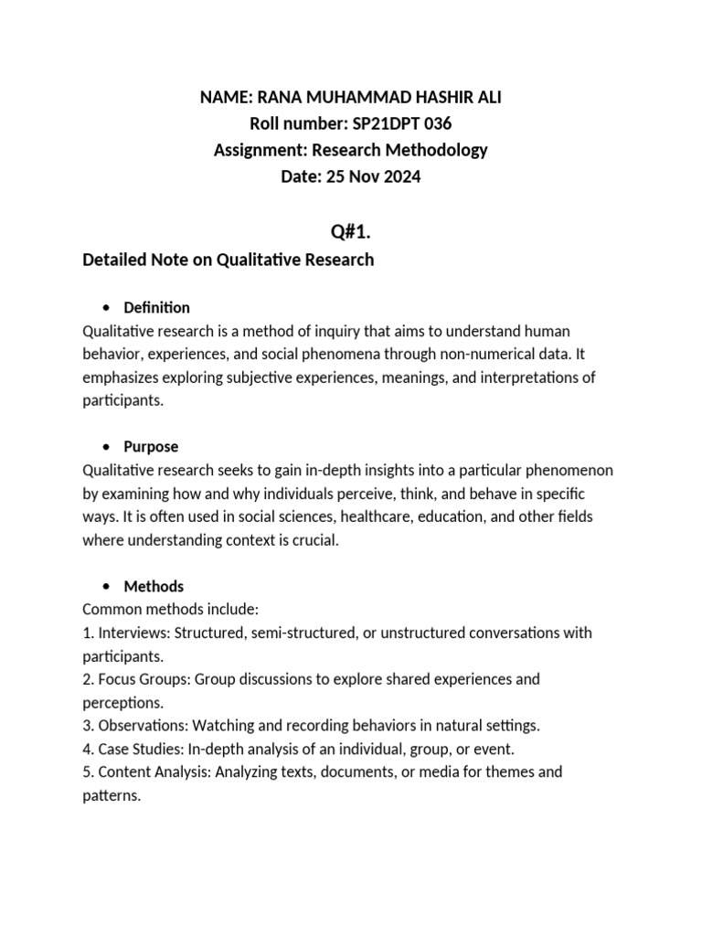 Research Assignment by Hashir | PDF | Qualitative Research | Data