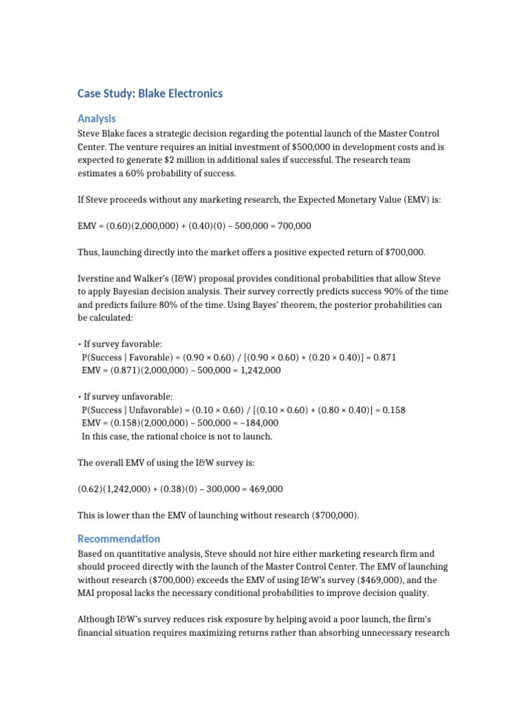 Blake Electronics Case Study | PDF | Statistical Theory | Mathematical ...