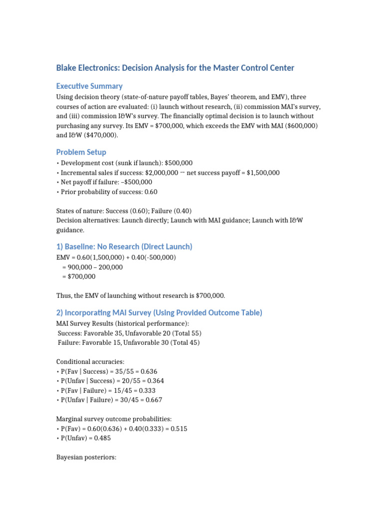 Blake Electronics Case Study Submission | PDF | Probability | Applied ...