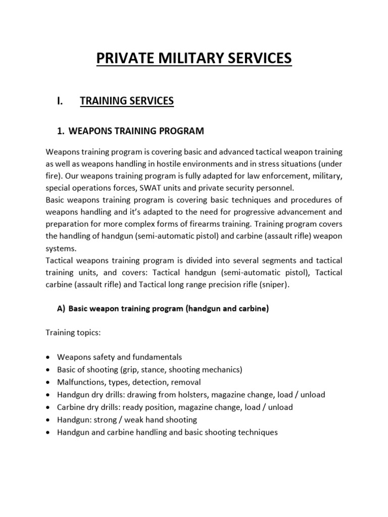 Comprehensive Private Military Training Programs | PDF | Shooting | Handgun