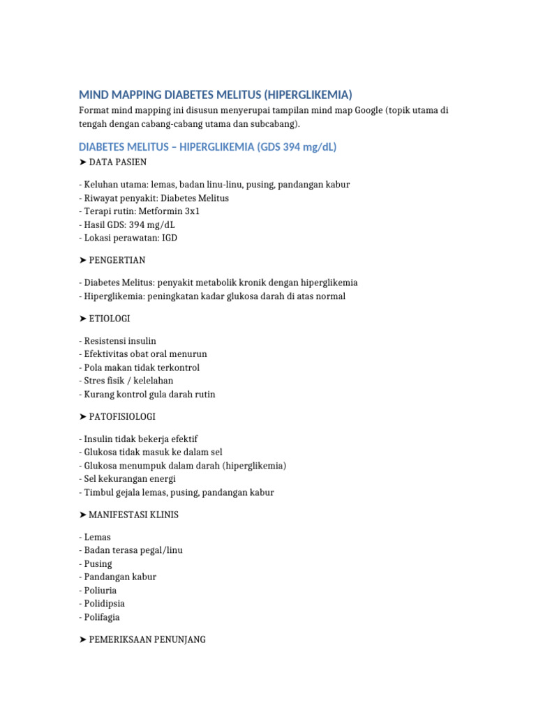 Mind Mapping Diabetes Melitus dan Hiperglikemia | PDF