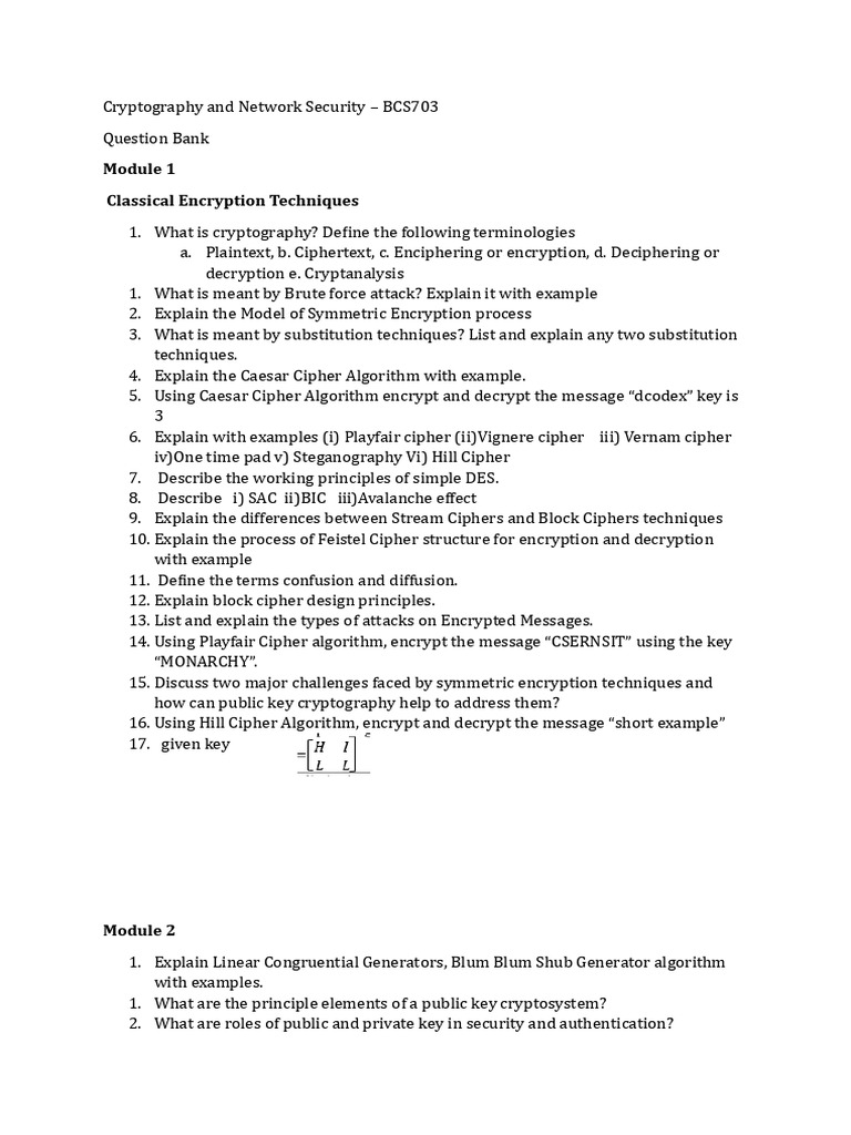 Question Bank | PDF | Cryptography | Encryption