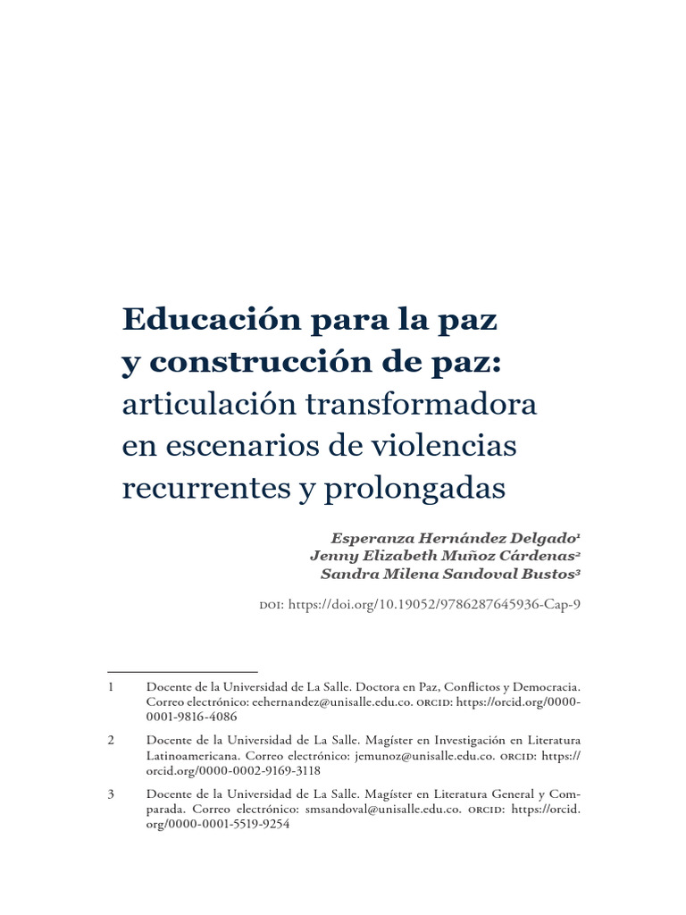 Educación para la paz en contextos violentos | PDF | Paz | Plan de estudios